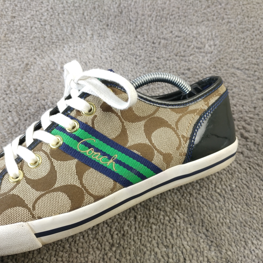 Coach Signature Logo Sneakers Womens Size 8 Shoes Brown Beige Low Top - Picture 6 of 10